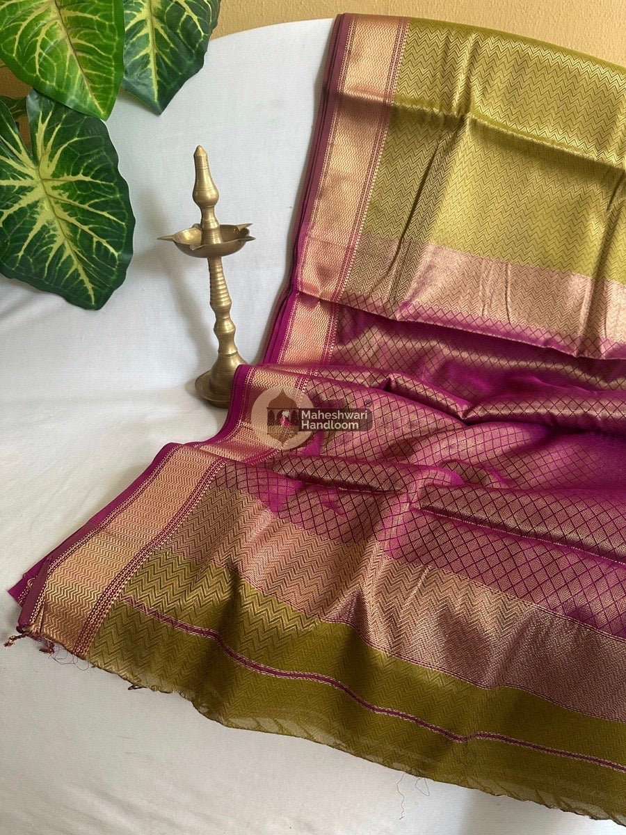 Maheshwari Mehendi Green 4 Pedal Tissue Saree 014