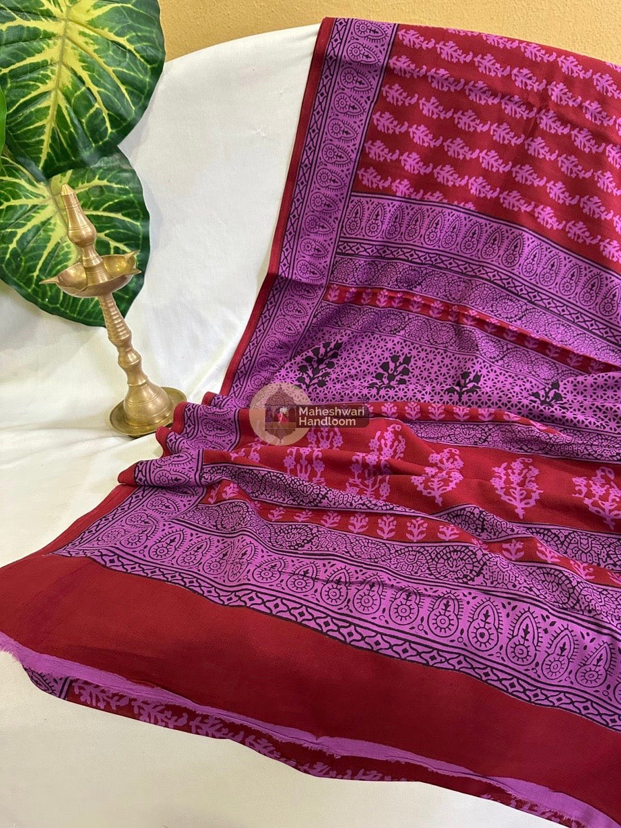 Red Bagh Print Cotton Saree 07