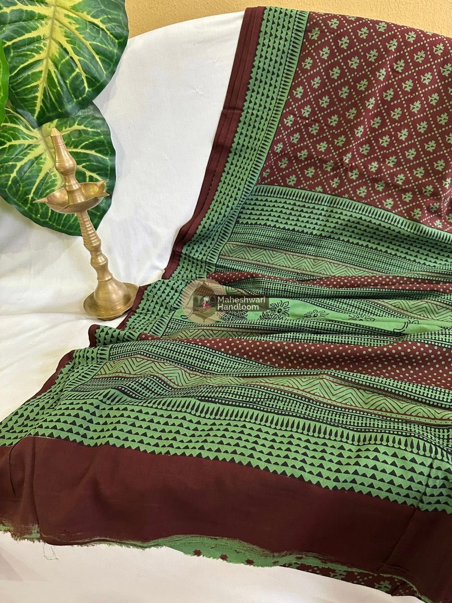 Dark Maroon Bagh Print Cotton Saree 016