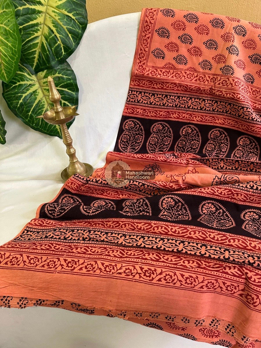 Peach Bagh Print Cotton Saree 018