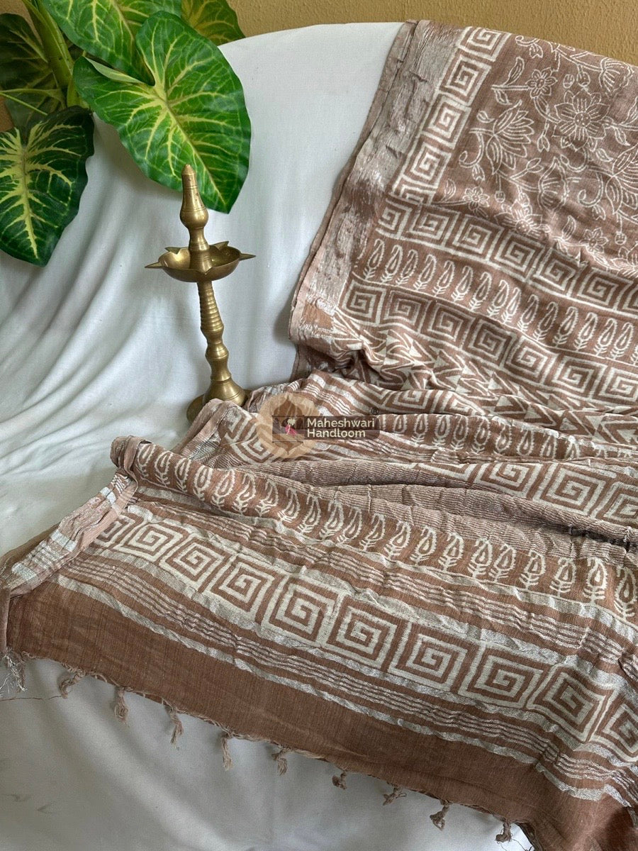 Brown Cotton Linen Saree 015