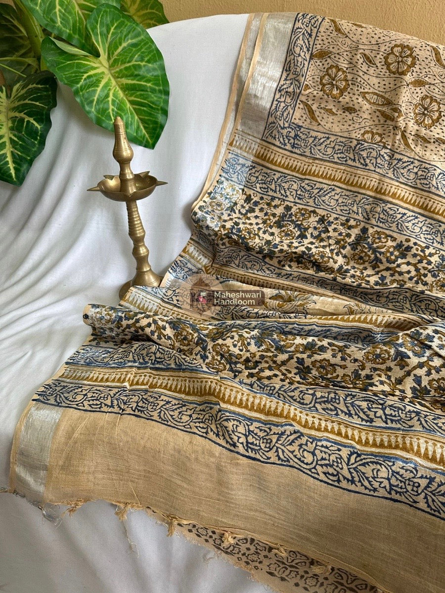 Beige Cotton Linen Saree 08