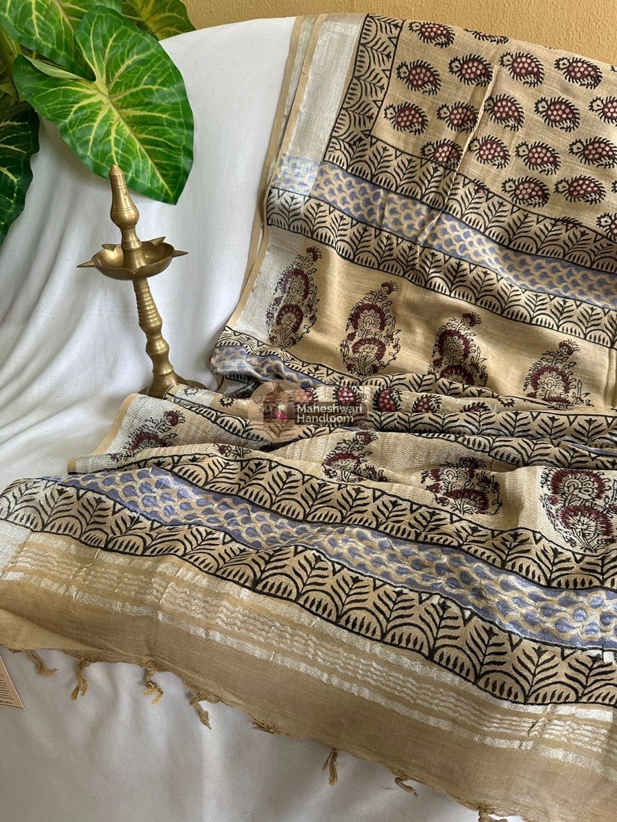 Cream Cotton Linen Saree 03