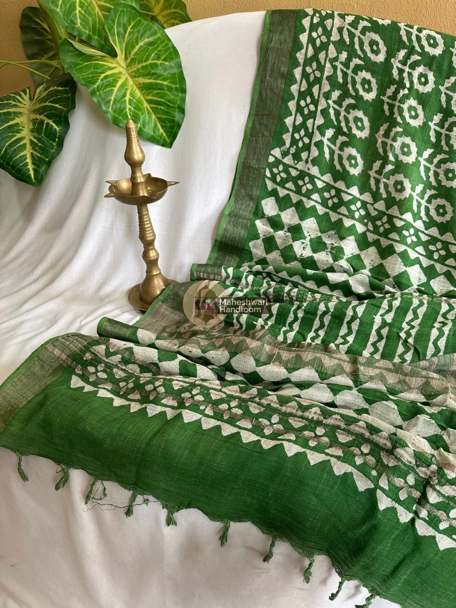 Chutney Green Cotton Linen Saree 013