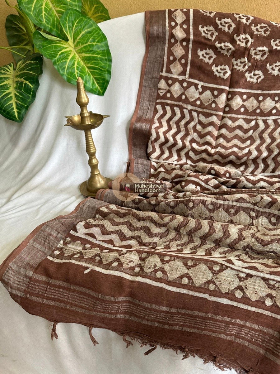 Brown Cotton Linen Saree 014