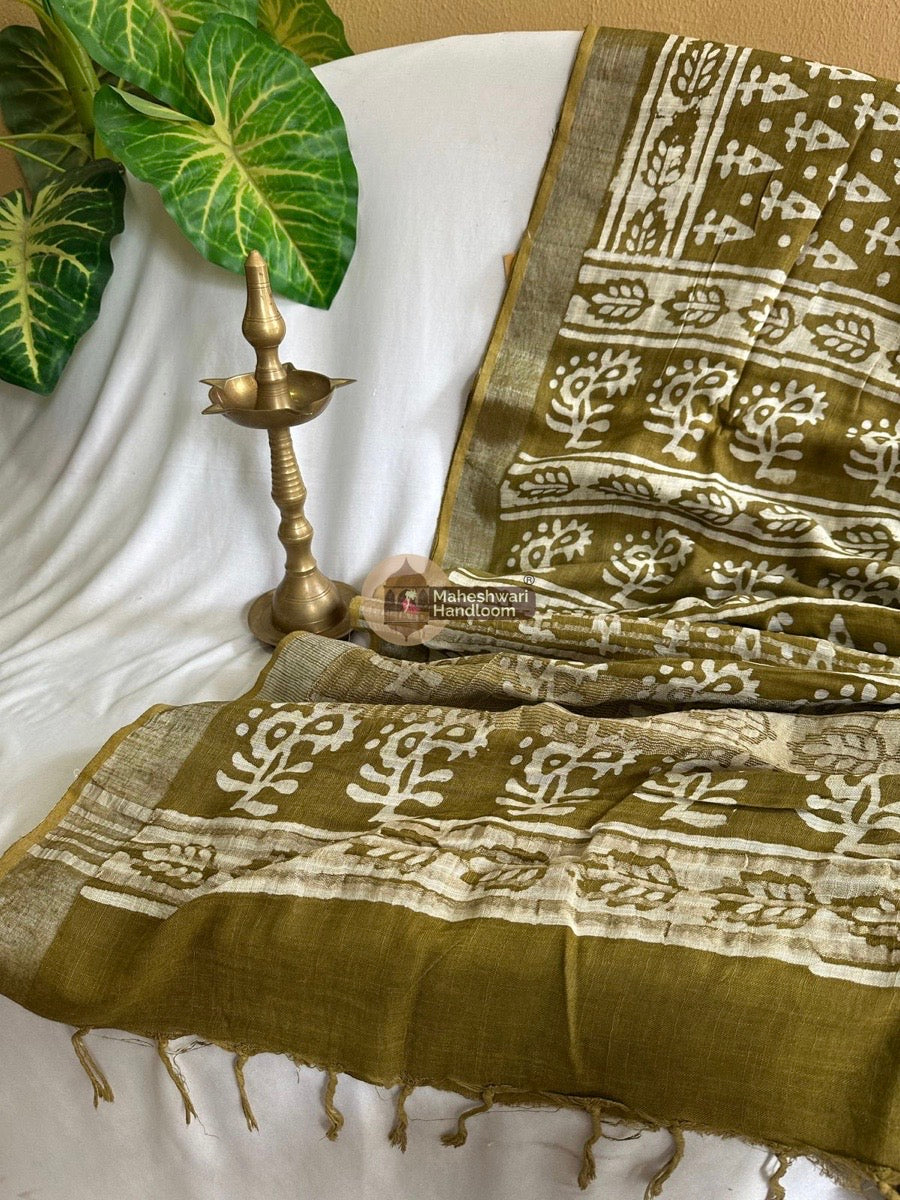 Mehendi Green Cotton Linen Saree 05