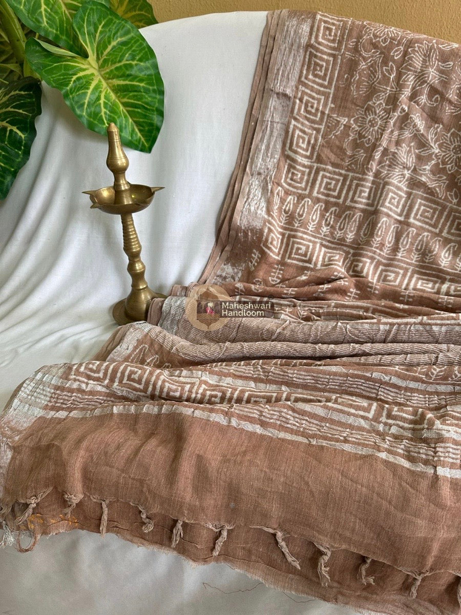 Brown Cotton Linen Saree 011