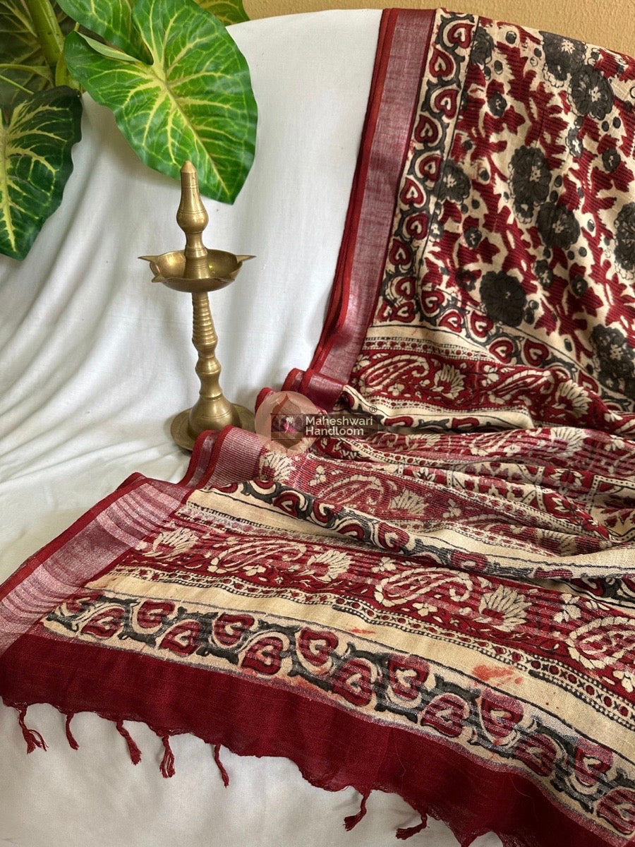 Maroon Cotton Linen Saree 01
