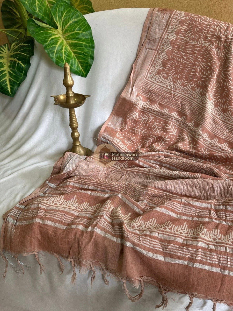 Brown Cotton Linen Saree 09