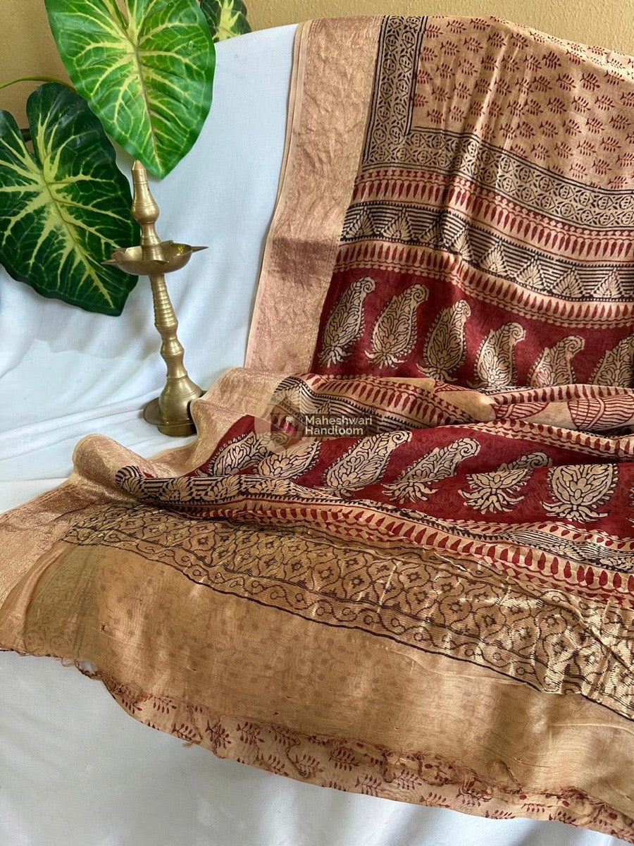 Maheshwari Peach Bagh Print Silk Cotton Saree 03