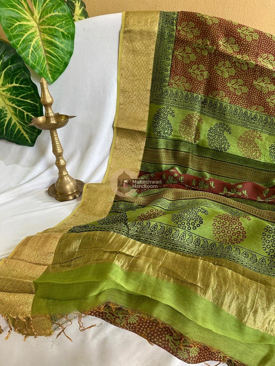 Maheshwari Dark Red Bagh Print Silk Cotton Saree 033