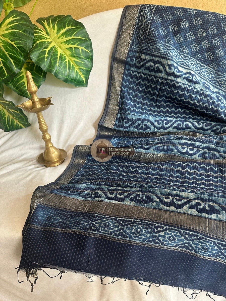 Blue Indigo Cotton Print Saree 03