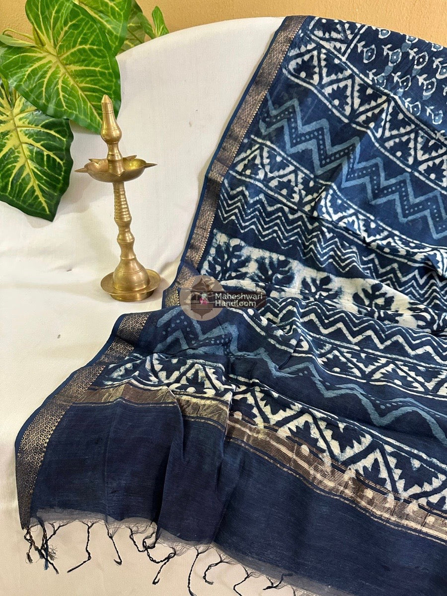 Blue Indigo Cotton Print Saree 06