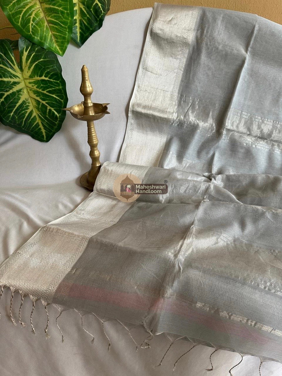 Exclusive Maheshwari Gray Tissue Silk Saree 02