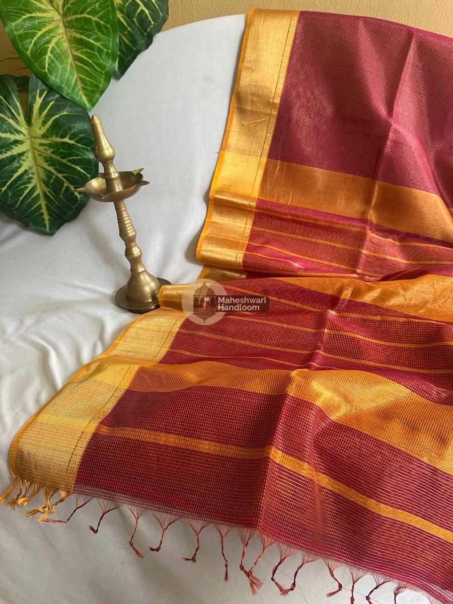 Exclusive Maheshwari Red Tissue Silk Saree 04