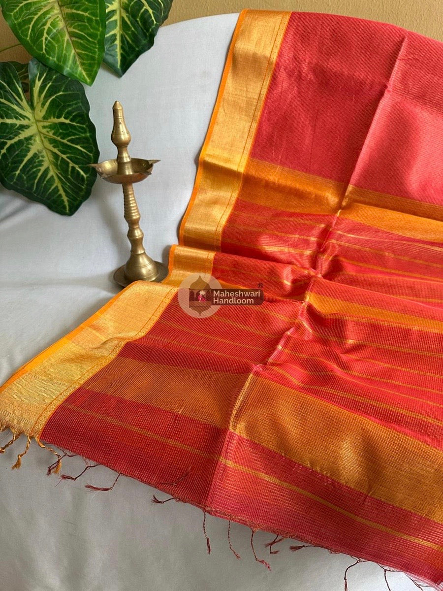 Exclusive Maheshwari Red Tissue Silk Saree 07