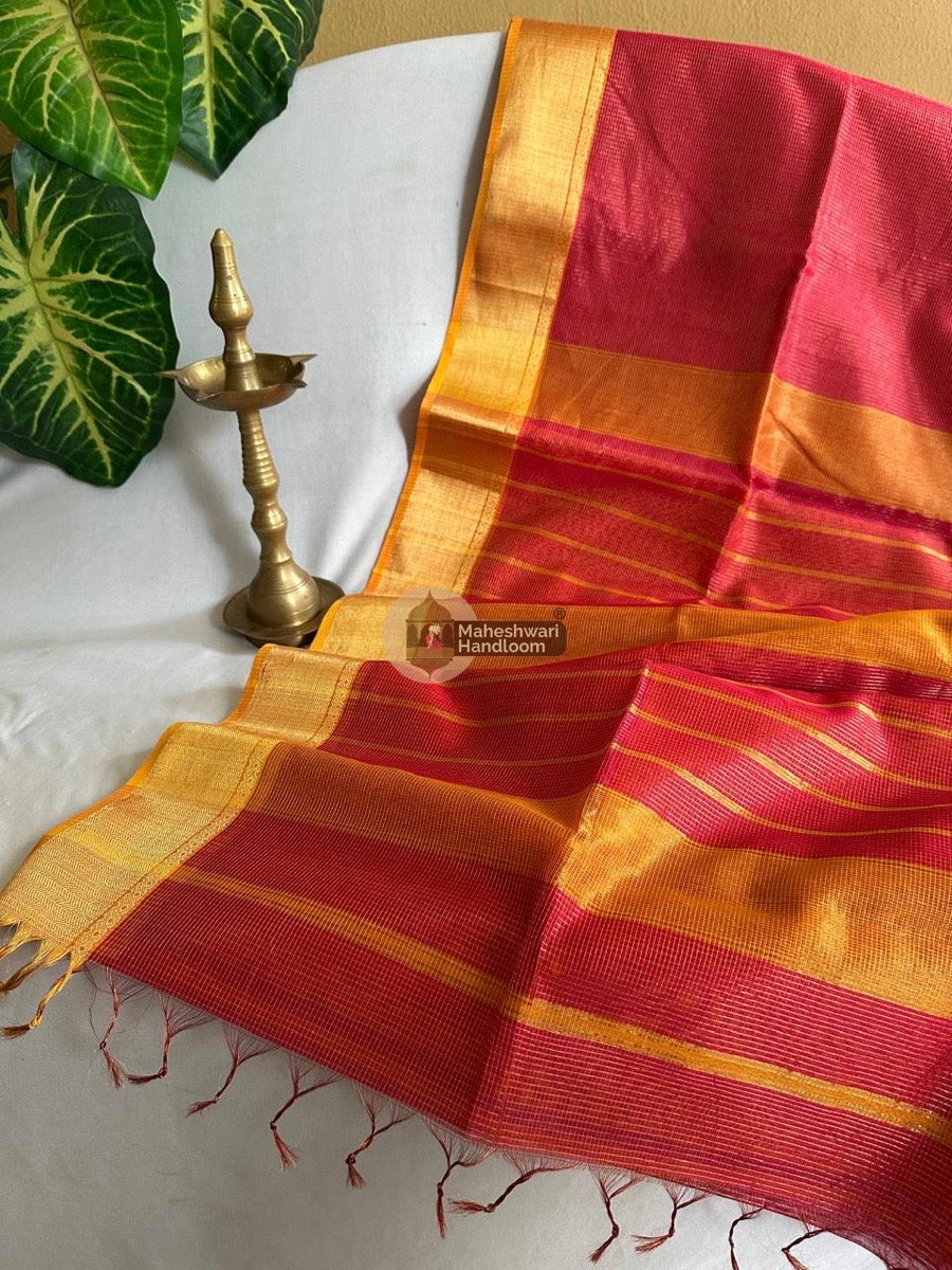 Exclusive Maheshwari Fuchsia Pink Tissue Silk Saree 010