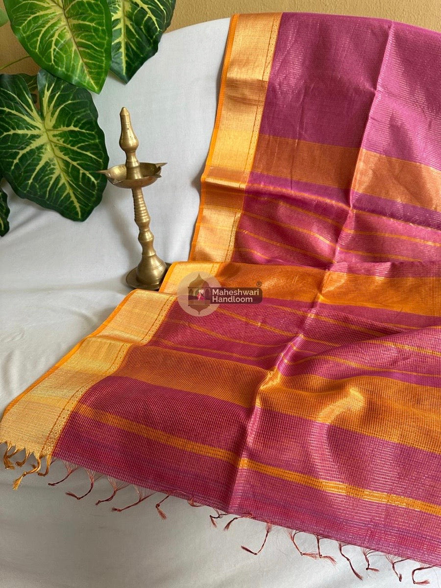 Exclusive Maheshwari Dark Pink Tissue Silk Saree 015