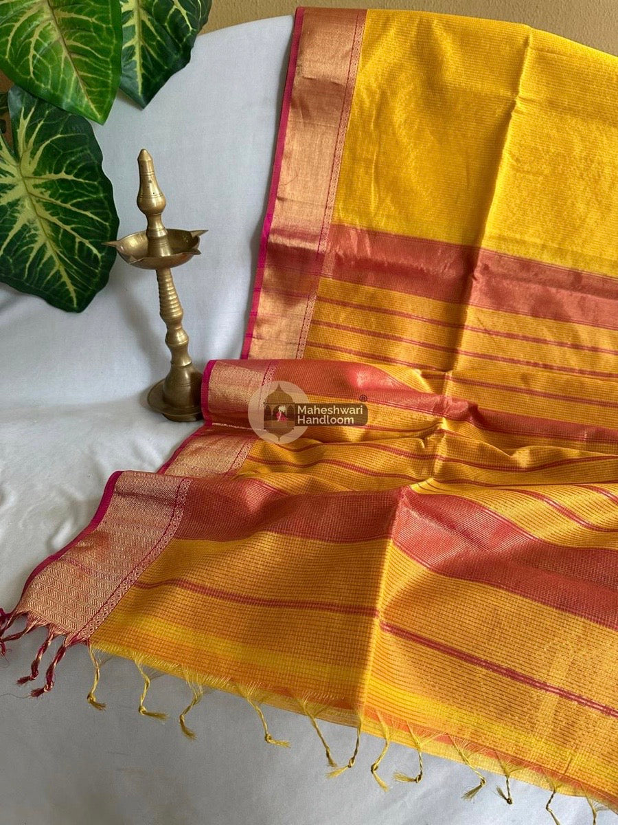 Exclusive Maheshwari Yellow Tissue Silk Saree 017