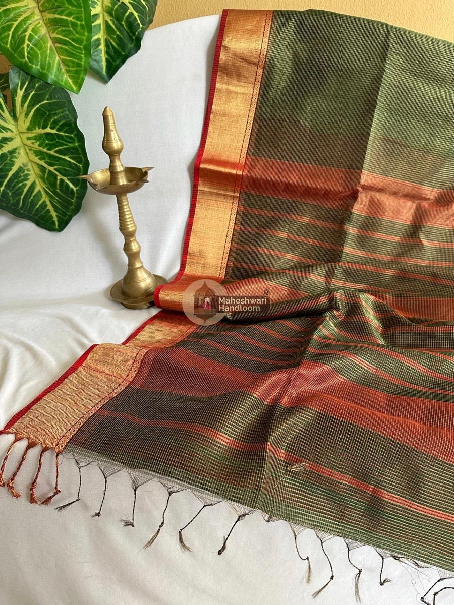 Exclusive Maheshwari Green Tissue Silk Saree 020