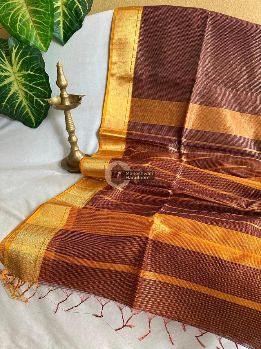 Exclusive Maheshwari Brown Tissue Silk Saree 022