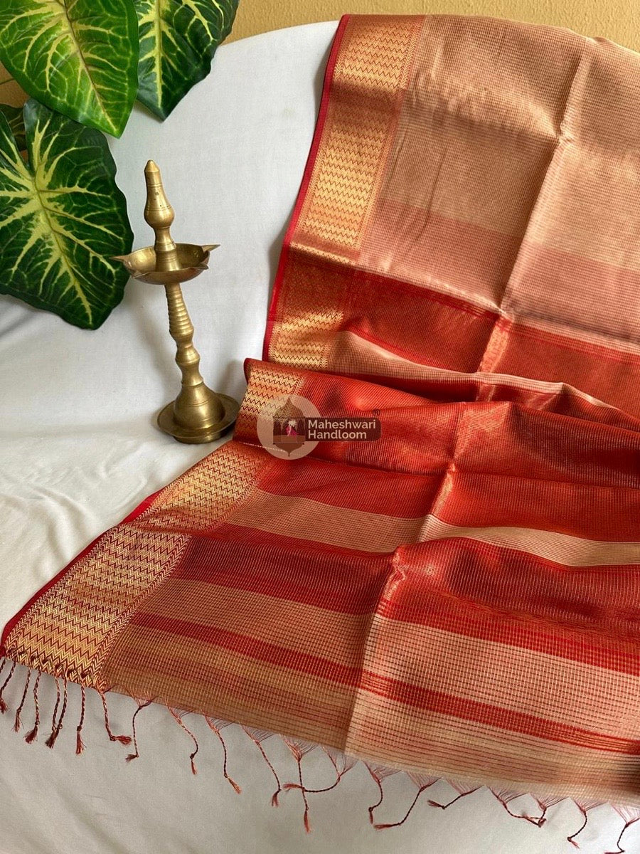 Exclusive Maheshwari Peach Tissue Silk Saree 023