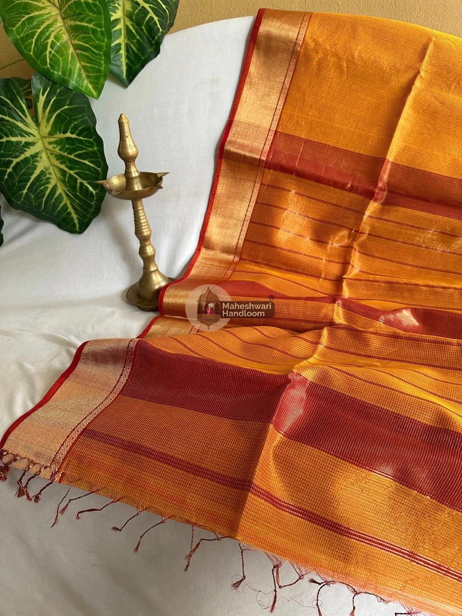 Exclusive Maheshwari Orange Tissue Silk Saree 024