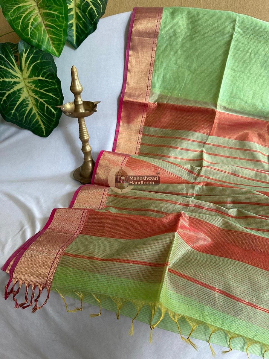 Exclusive Maheshwari Light Green Tissue Silk Saree 040