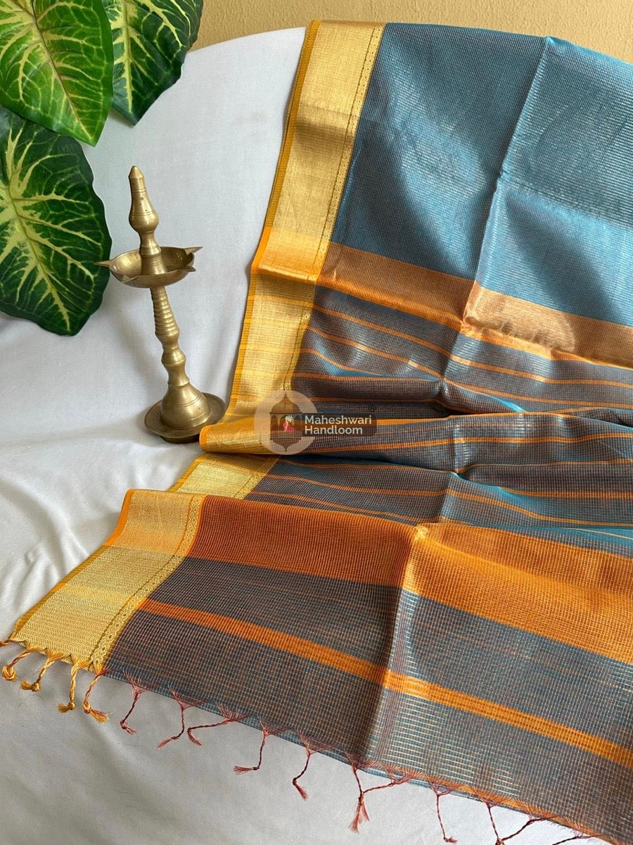 Exclusive Maheshwari Sky Blue Tissue Silk Saree 039
