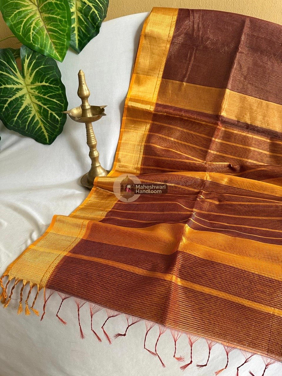 Exclusive Maheshwari Brown Tissue Silk Saree 038