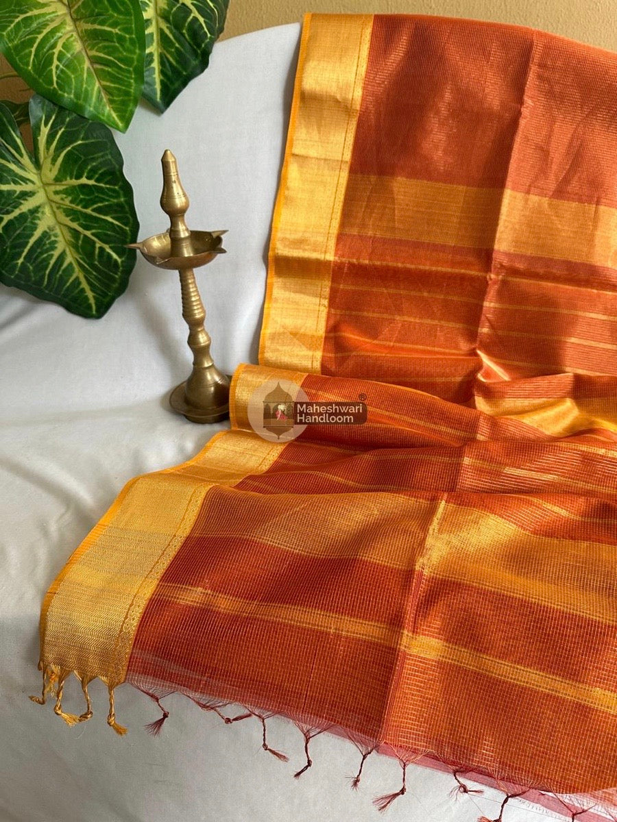Exclusive Maheshwari Orange Tissue Silk Saree 037