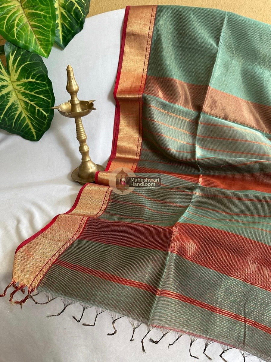 Exclusive Maheshwari Light Aqua Green Tissue Silk Saree 036