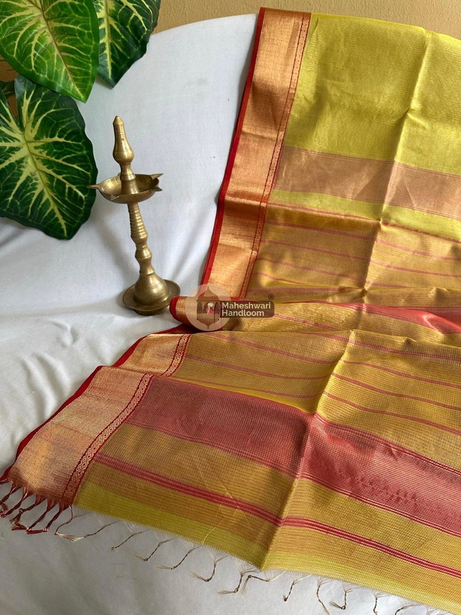 Exclusive Maheshwari Yellow Tissue Silk Saree 034