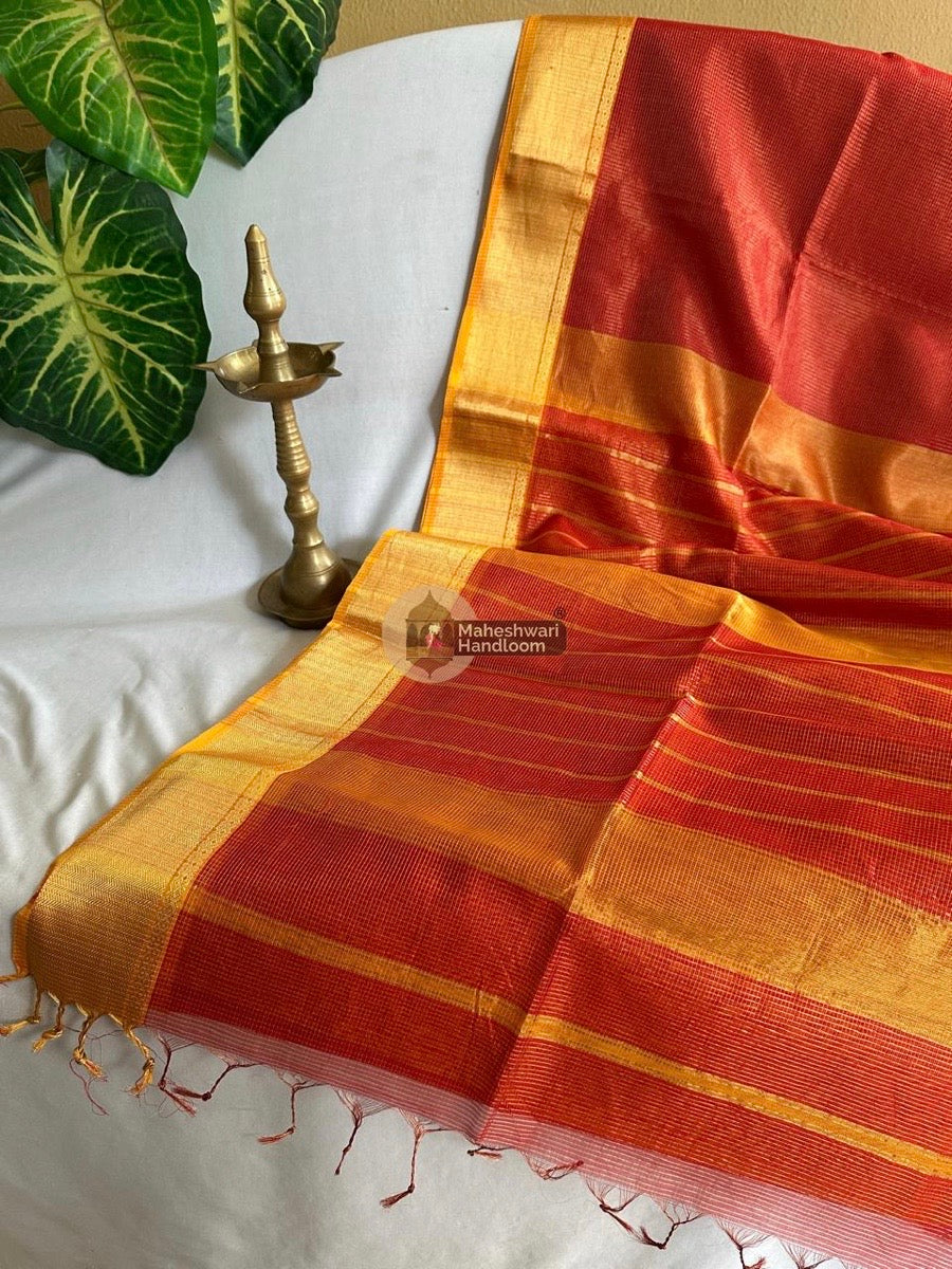 Exclusive Maheshwari Red Tissue Silk Saree 035