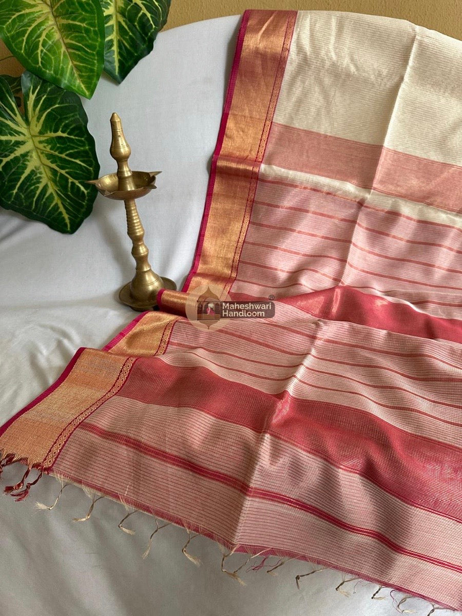 Exclusive Maheshwari White Tissue Silk Saree 048