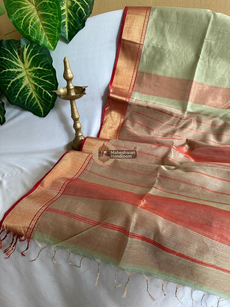 Exclusive Maheshwari Pista Green Tissue Silk Saree 052