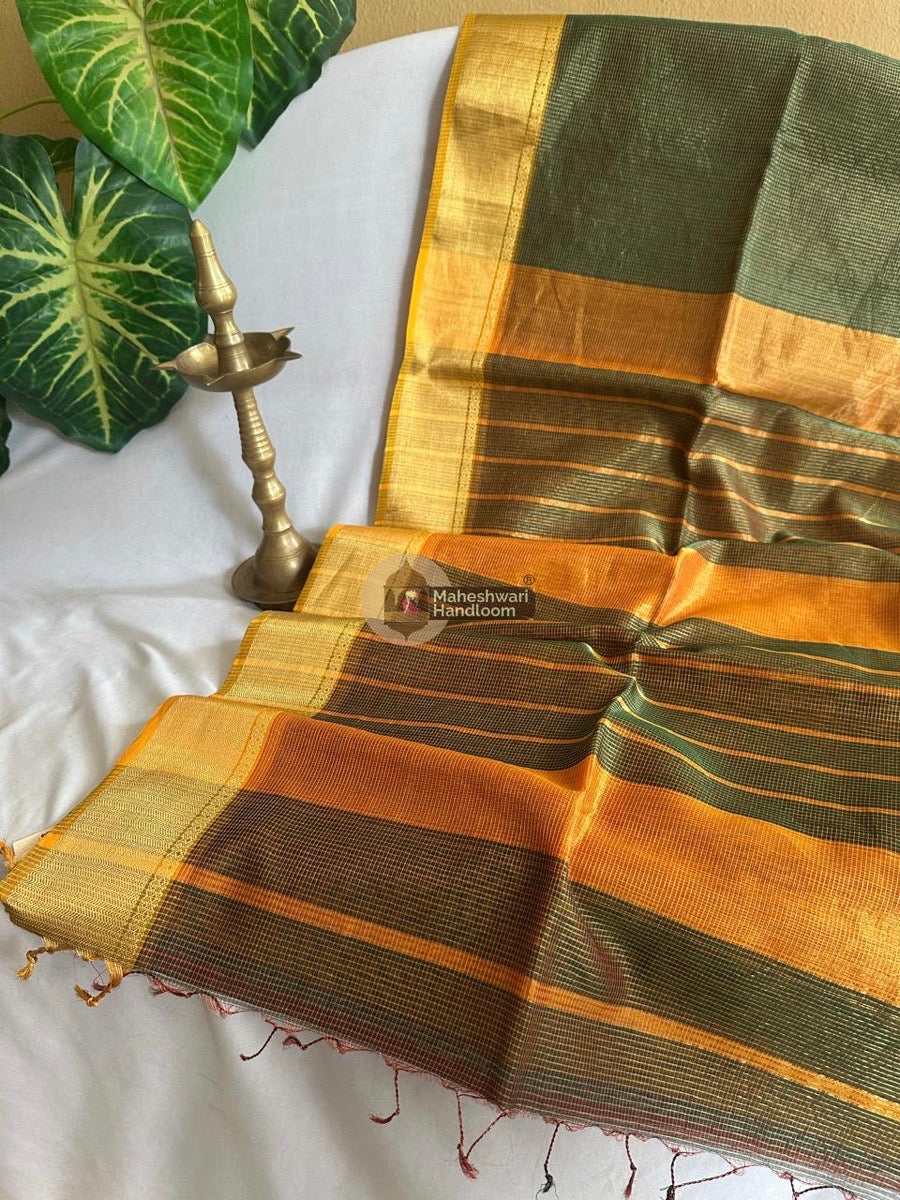 Exclusive Maheshwari Green Tissue Silk Saree 049