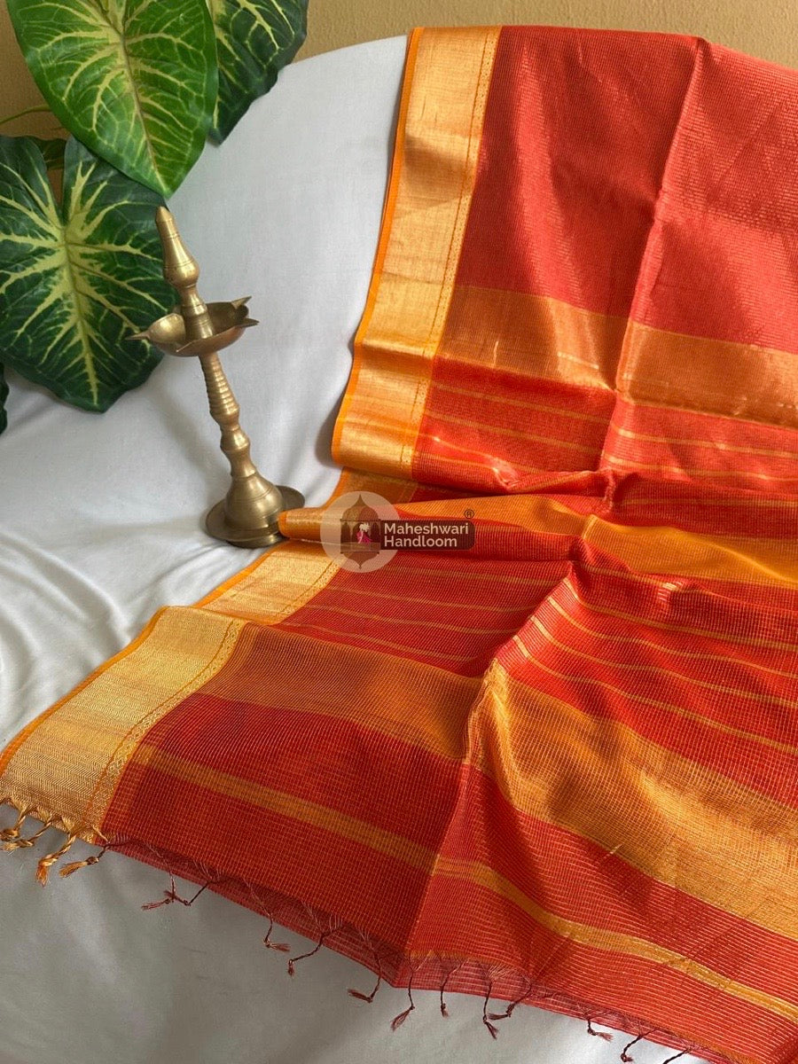 Exclusive Maheshwari Orange Tissue Silk Saree 053