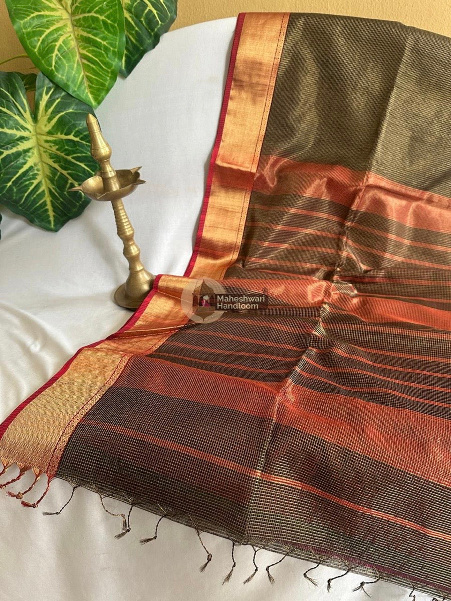 Exclusive Maheshwari Black Tissue Silk Saree 054