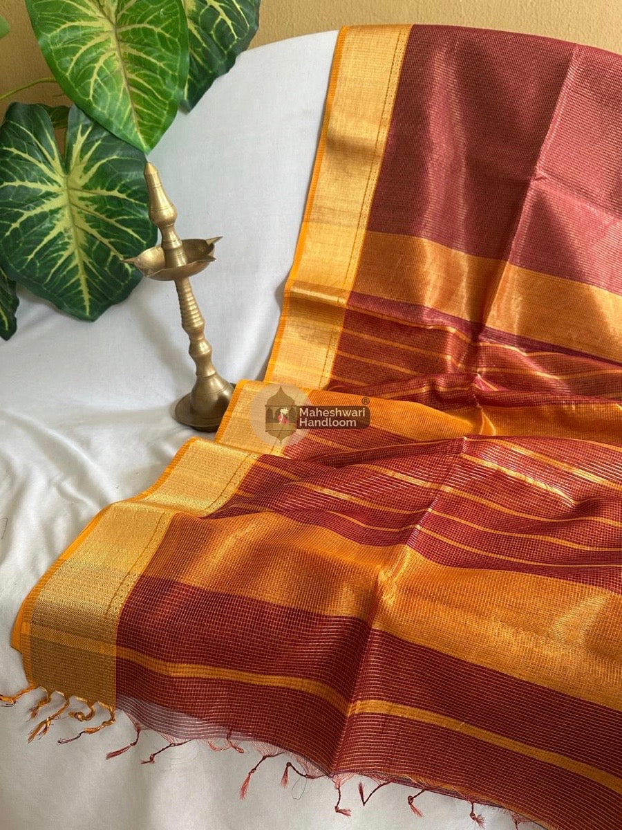 Exclusive Maheshwari Light Maroon Tissue Silk Saree 041