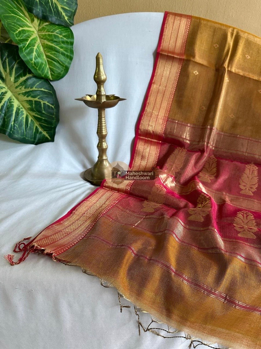 Exclusive Mustard Yellow Tissue Maheshwari Butta Butti Saree 04