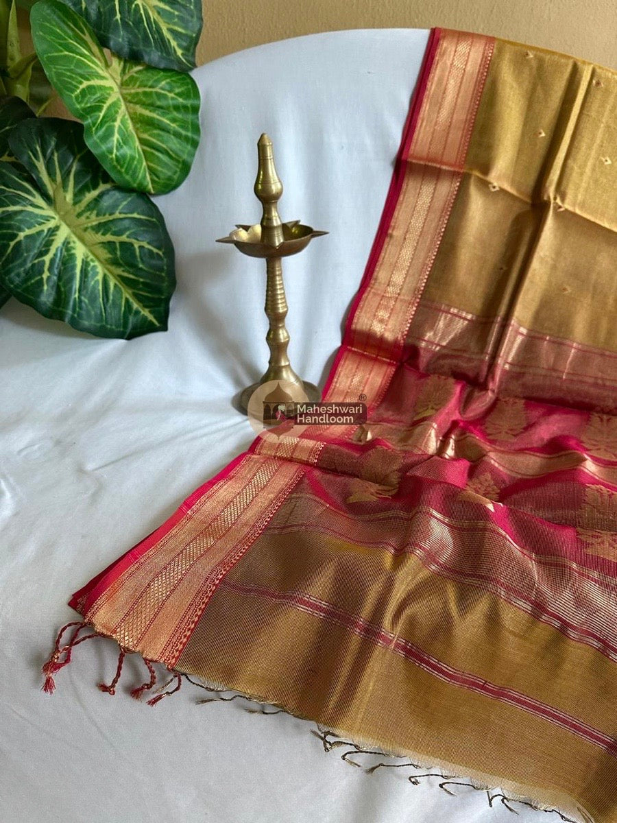 Exclusive Mustard Yellow Tissue Maheshwari Butta Butti Saree 08