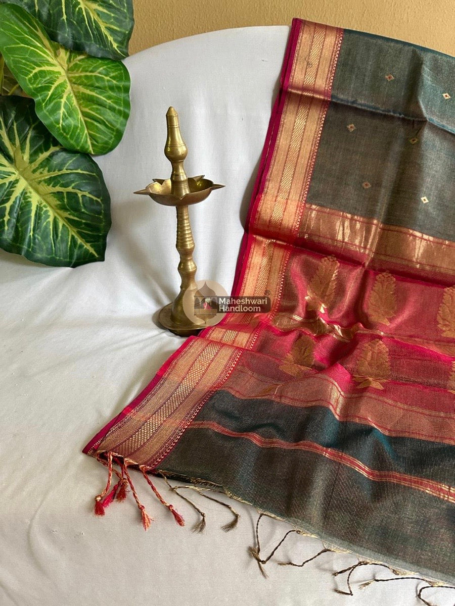 Exclusive Black Tissue Maheshwari Butta Butti Saree 05