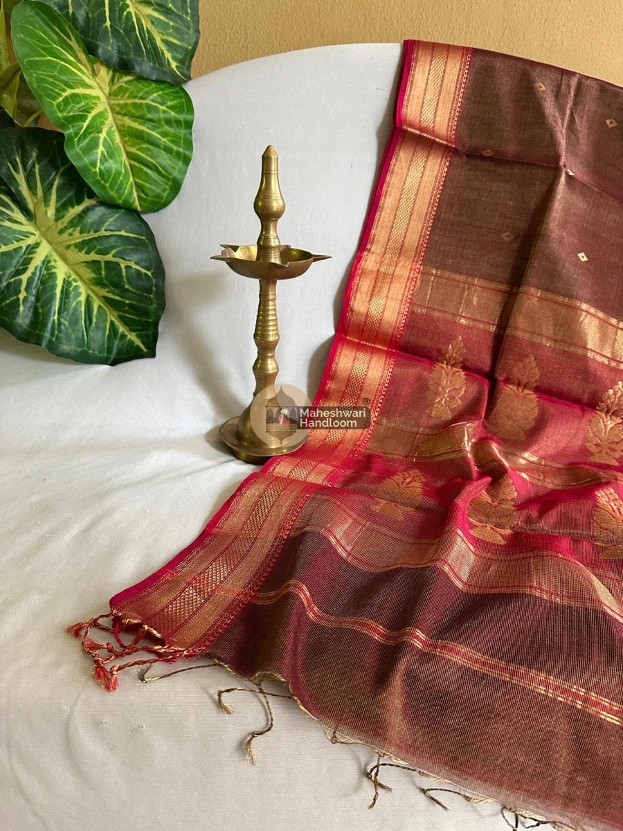 Exclusive Maroon Tissue Maheshwari Butta Butti Saree 02