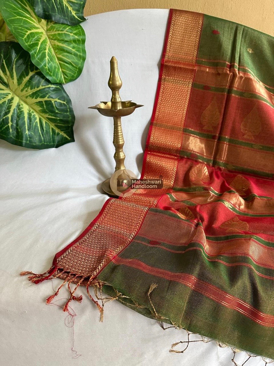 Exclusive Mehendi Green Tissue Maheshwari Butta Butti Saree 01