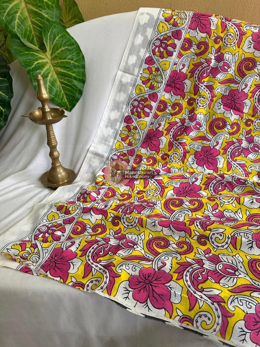 Pink-Yellow Cotton Printed Saree 05