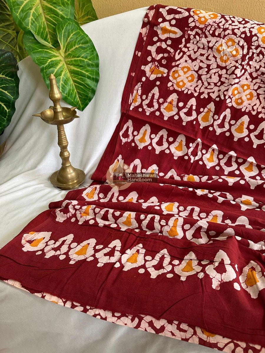 Maroon Cotton Printed Saree 02