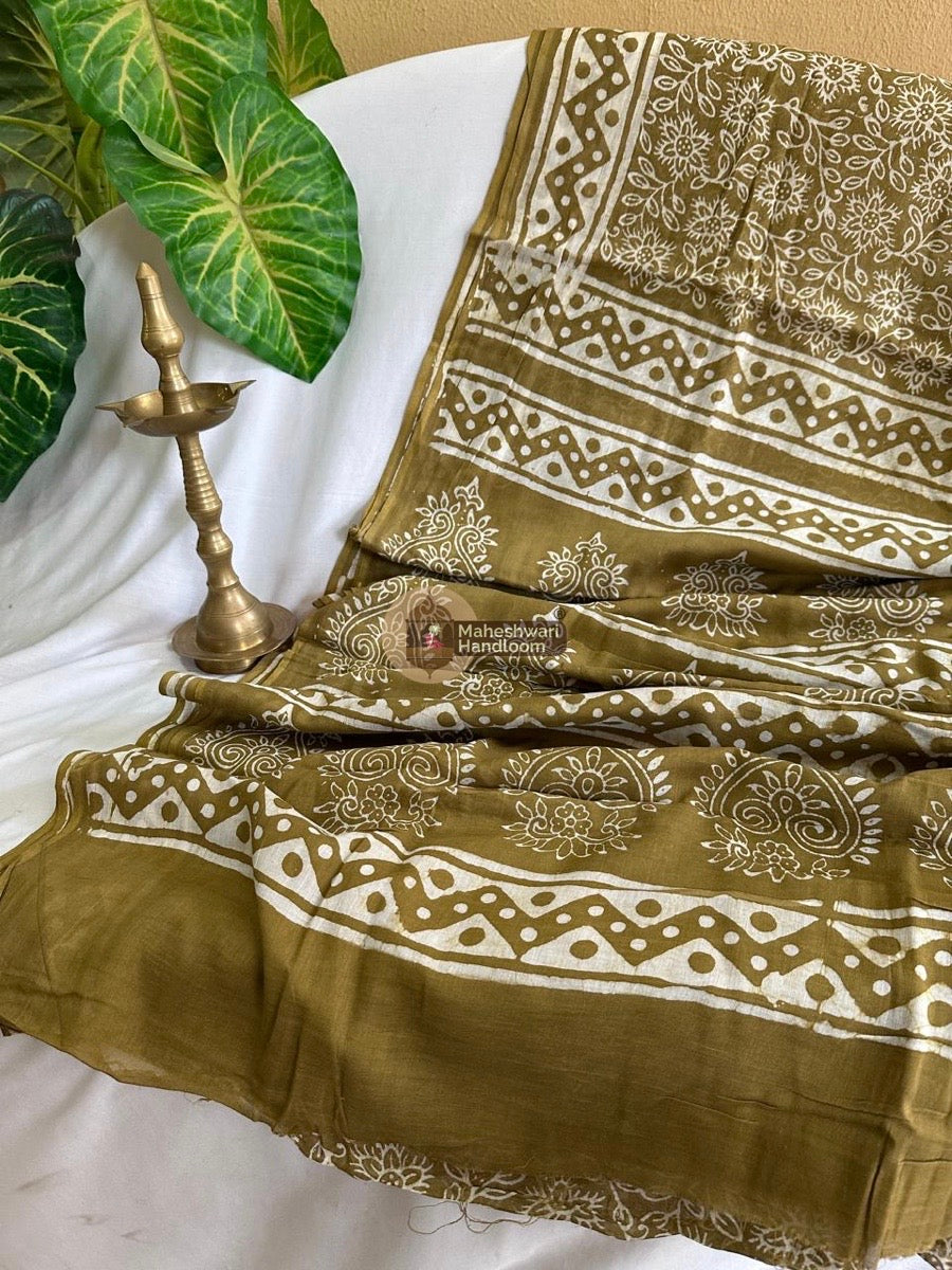 Mehendi Green Cotton Printed Saree 014