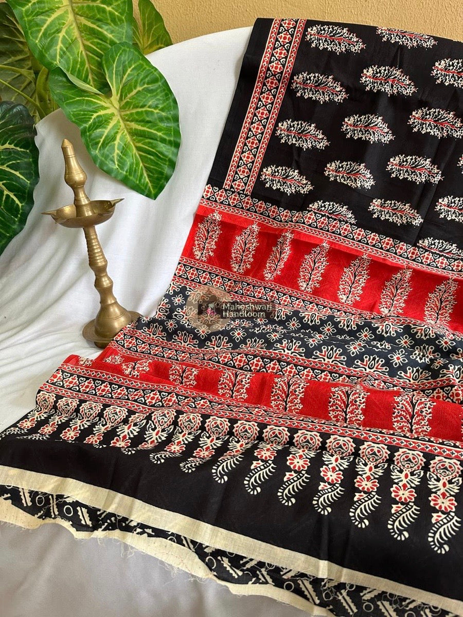 Black Cotton Printed Saree 011