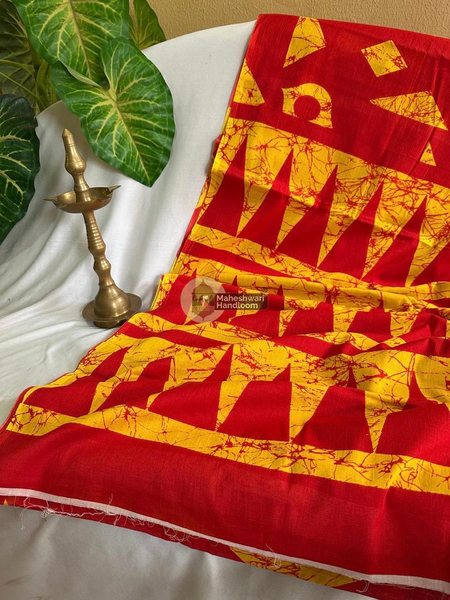 Red Cotton Printed Saree 012
